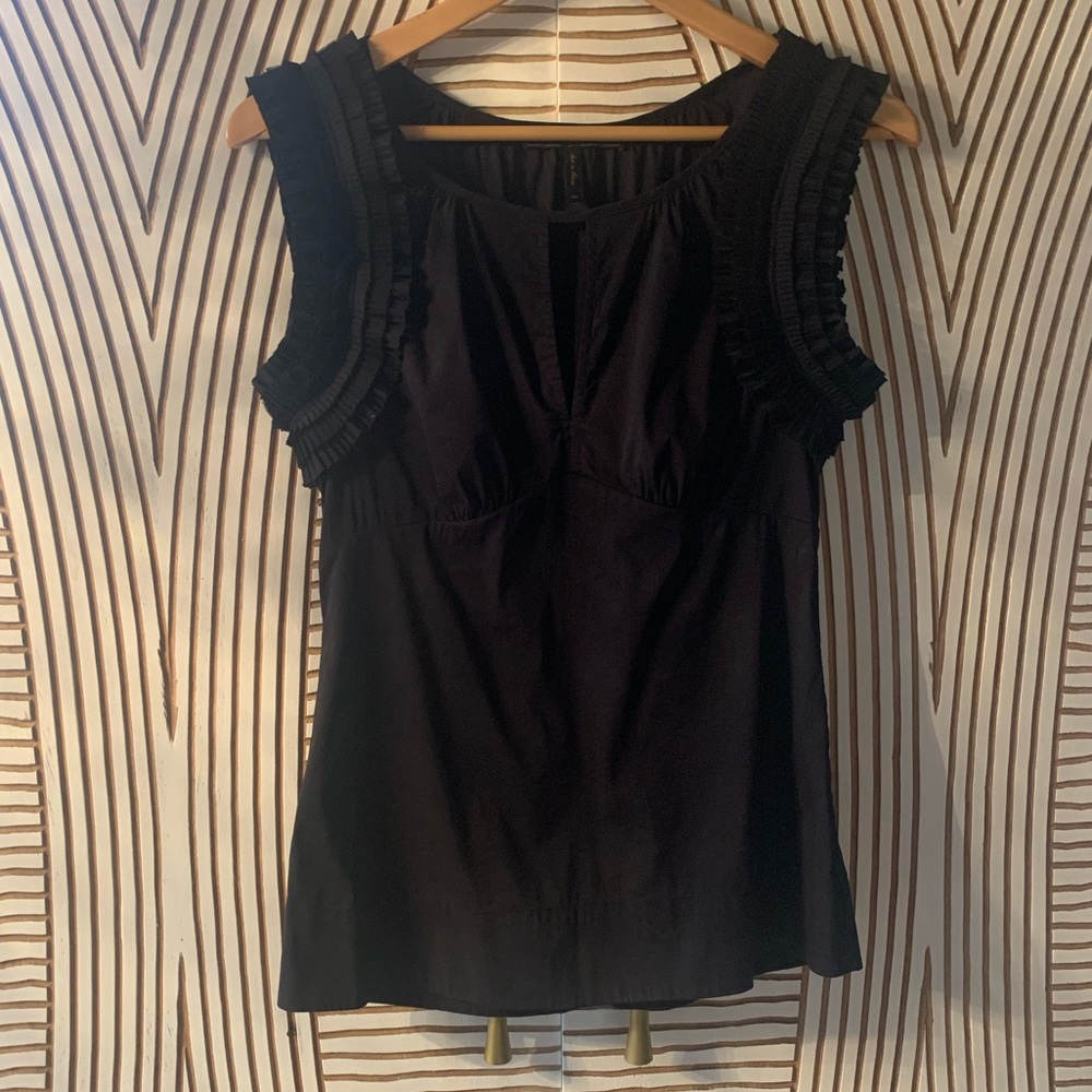 BCBGMaxazria Black Sleeveless Ruffled Top XS